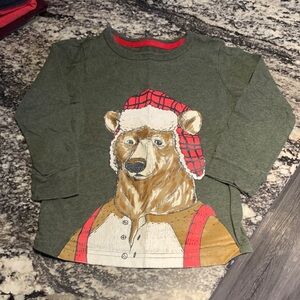 Carter's Green Bear Long Sleeve Tee with Red Accents